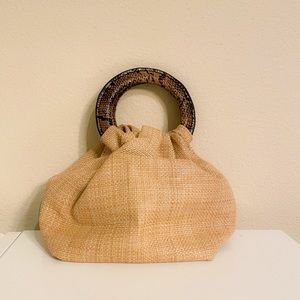 House of want Anthropologie tan beige snakeskin handle mini bag purse clutch